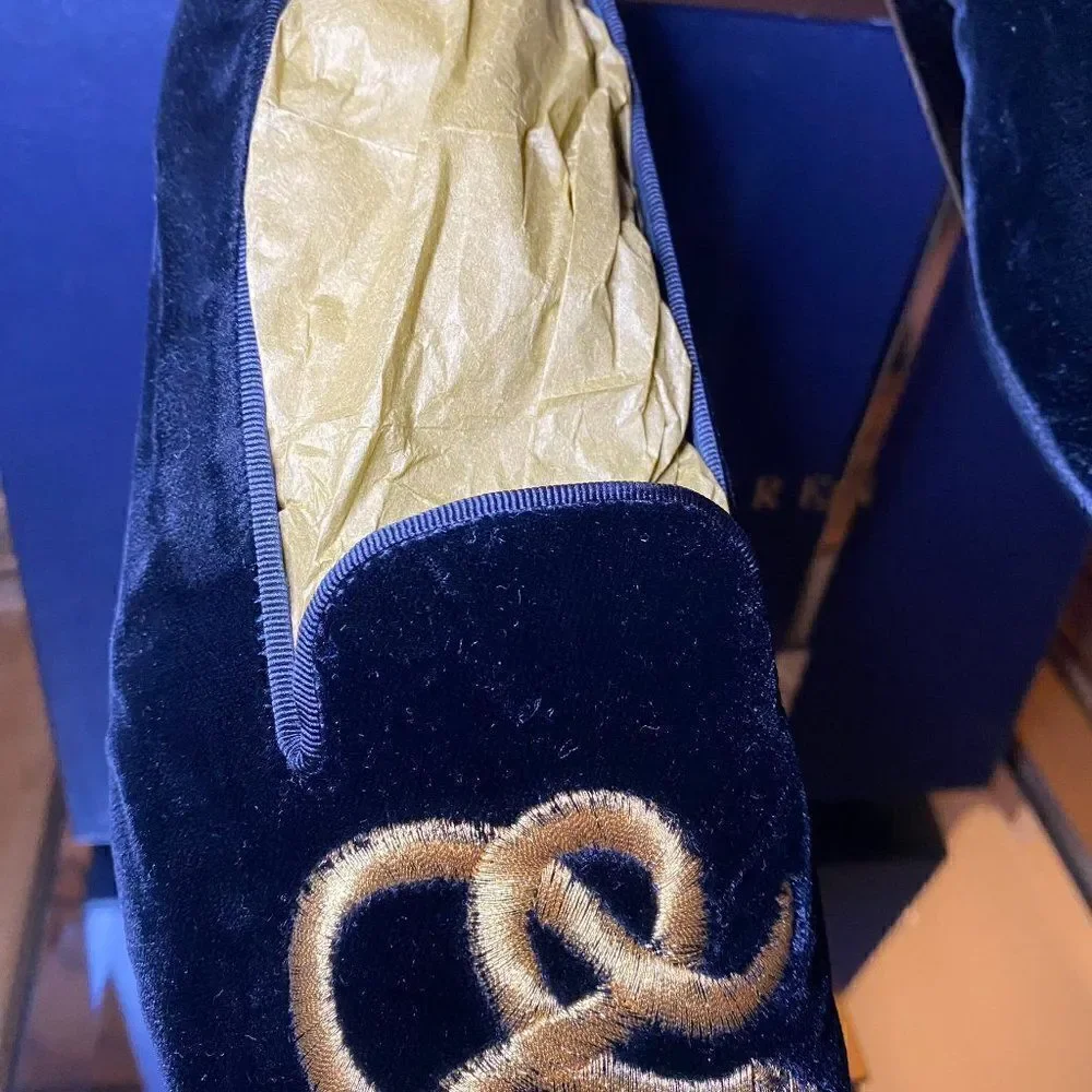 Ralph Lauren Collection Black Velvet Gold Bullion Embroidered Snake Slipper